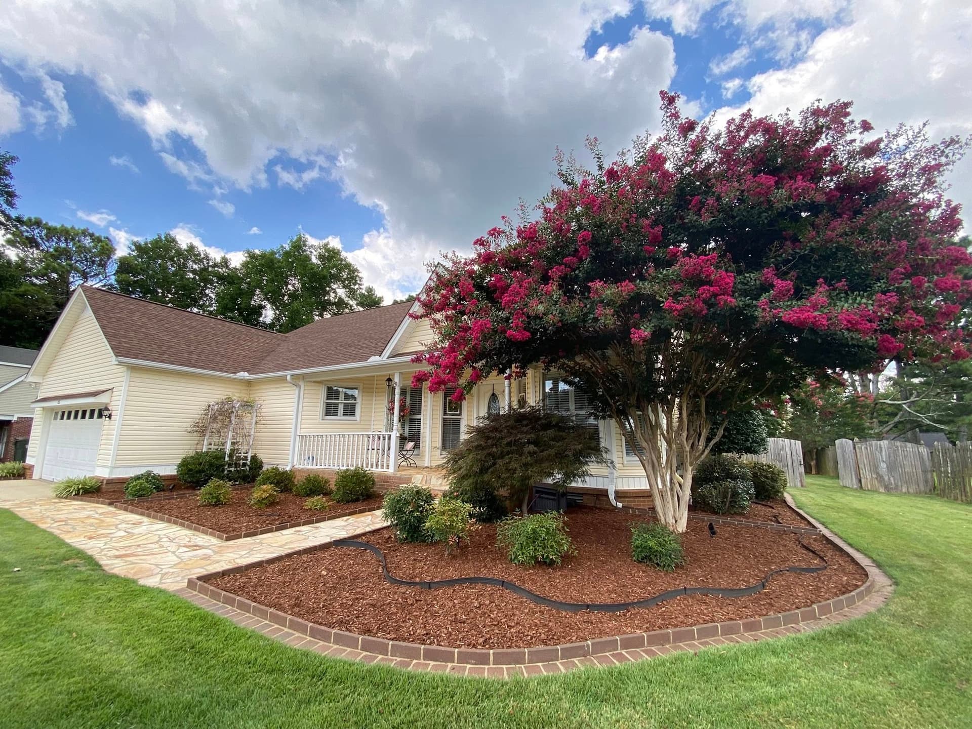 Front yard crepe myrtle bed — after