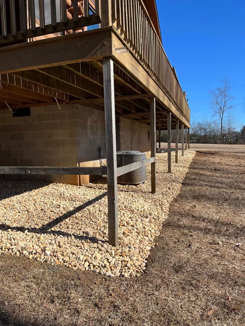 Pea gravel under deck